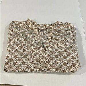 White Stag cotton pullover blouse top tan flowers